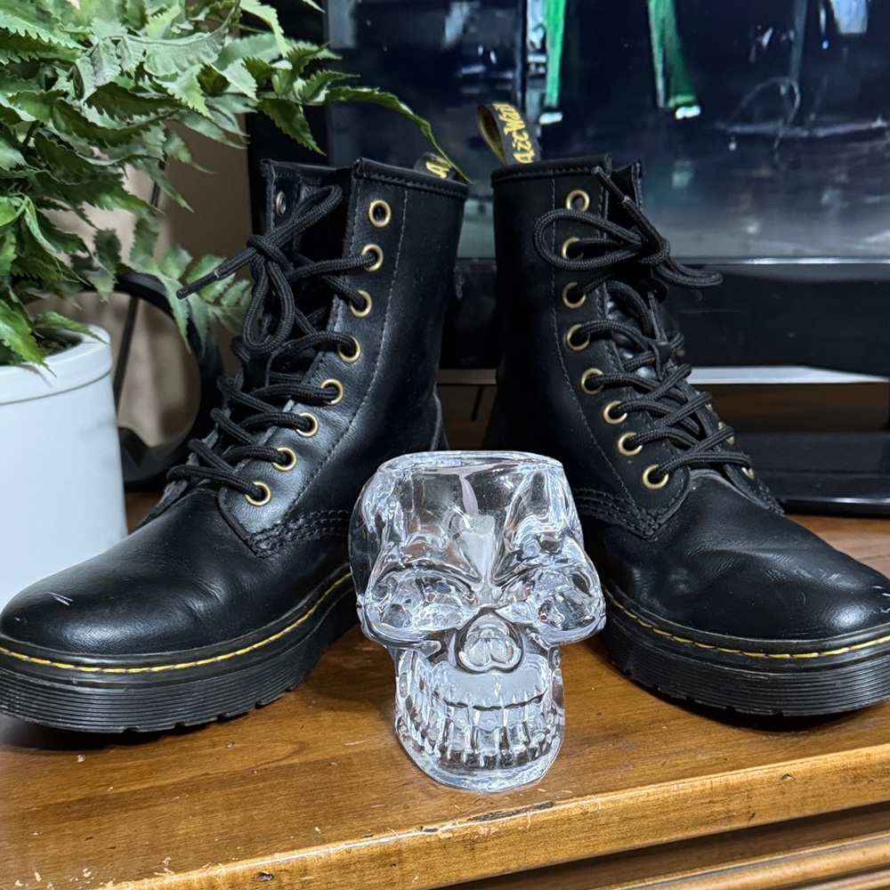 Dr. Martens Black Boots with Yellow Stitching